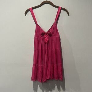 VTG Y2K Victoria's Secret Pink Babydoll Top Sheer Medium PInk Bows Coquette